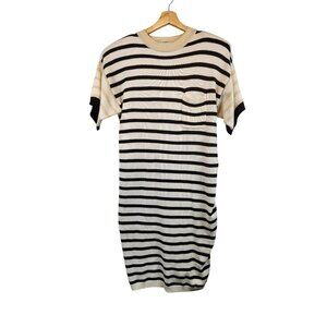 Liz Claiborne 80s Sweater Dress • B&W Stripes • Shoulder Pads • NWT • M